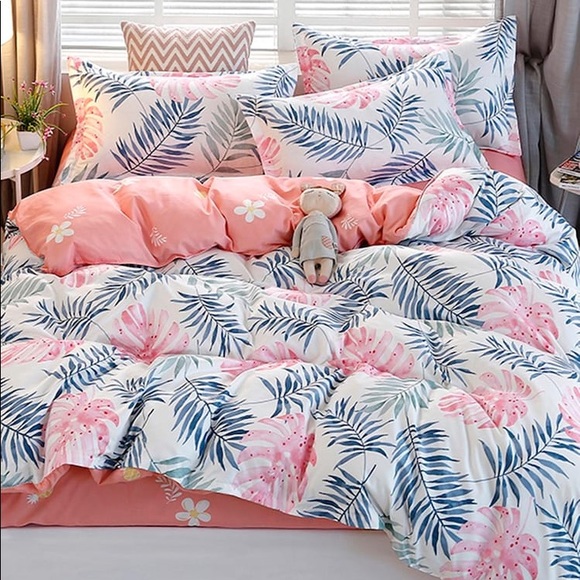 Bedding Tropical Palm Leaf Duvet Cover Pink Blue White Poshmark